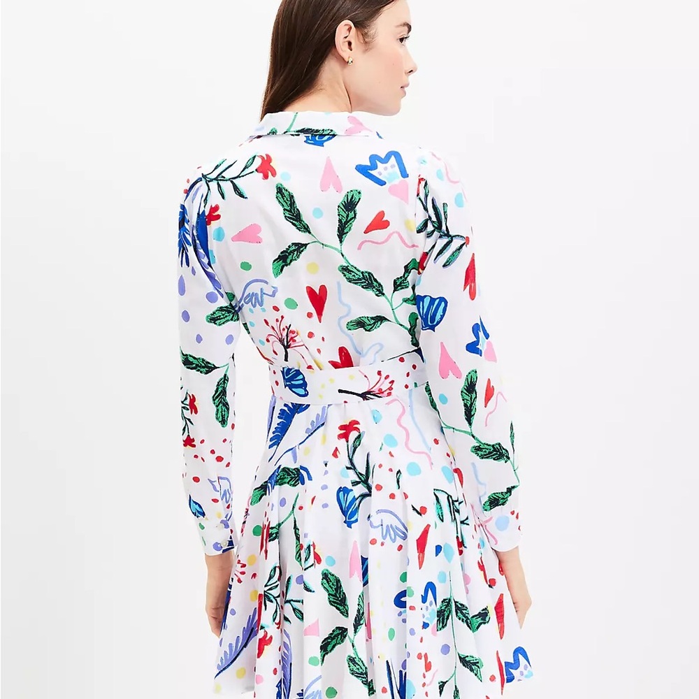 LOFT Red and Blue A-Line Shirt Dress - Picture 2 of 13